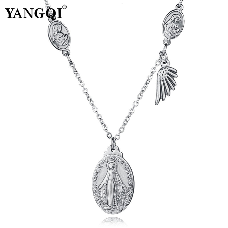 2017 New Classic Virgin Mary Necklaces Stainless Steel Silver Link Chain Fairy Pendant Necklaces Women Faith Lucky Jewelry