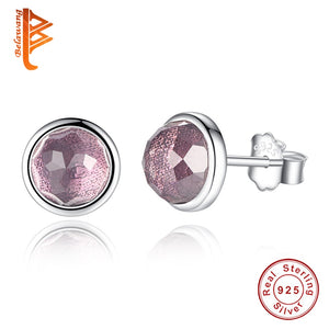 2017 New Genuine 925 Sterling Silver February Birthstone Droplets Red Crystal Stud Earrings For Women Fashion Jewelry brincos