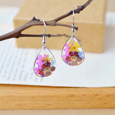 2017 Nuovo Fatto A Mano Cornice In Vetro Forma di Goccia D'acqua Anti-allergia Reale Colordul Fiori Secchi Orecchini Con Perno Per Le Donne Ragazze Matrimonio 
