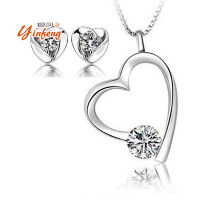 2017 New Love Heart Pendant Necklace Earrings White Fashion Jewelry for Women Party Jewelry