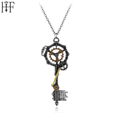 2017 New Steampunk Men's Gear Key Necklace Ancient Silver Color Metal Pendant Necklace for Men Women as Gift for Friends Jewelry