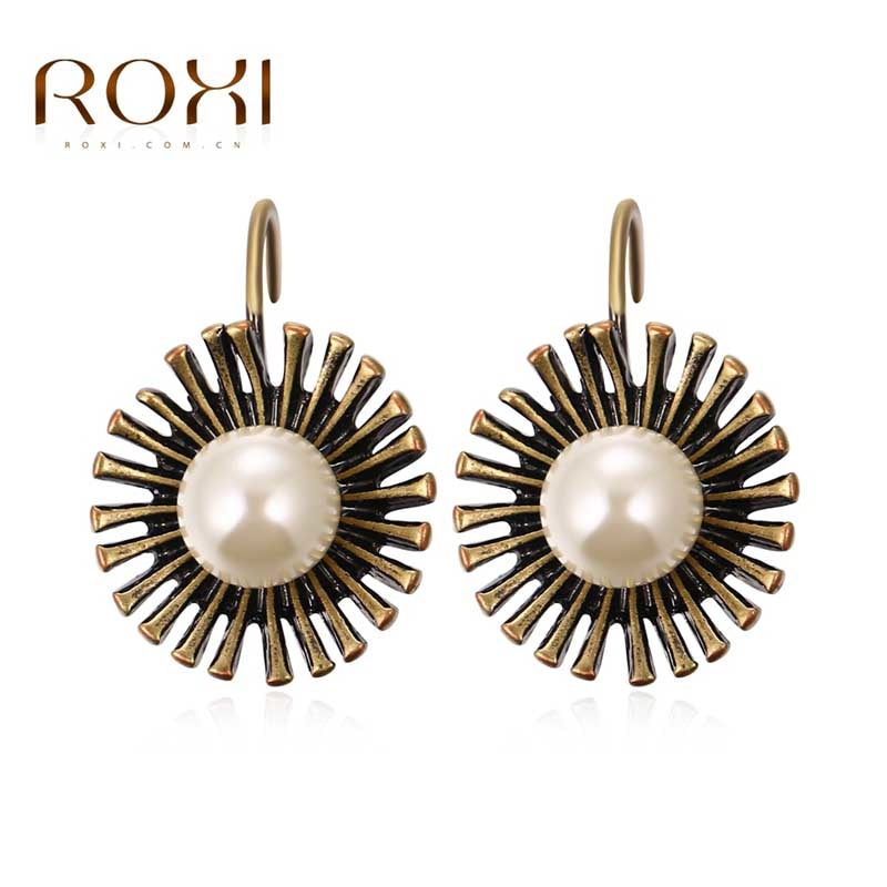 2017 Vintage Jewelry Stud Earrings For Wedding Engagement Elegant Ancient Color Flower Earring for Women Jewellry