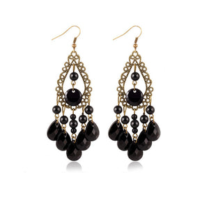 2017 Retro Fashion Hollow Tassel Earrings Long Hanging Luxury Vintage Big Black Water Drop Earrings For Women Jewelry boucle