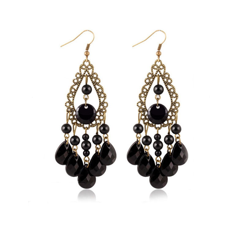 2017 Retro Fashion Hollow Tassel Earrings Long Hanging Luxury Vintage Big Black Water Drop Earrings For Women Jewelry boucle