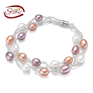 2017 7-8mm AAA rice shape mixed color women bracelet antique cultured pearl bracelet