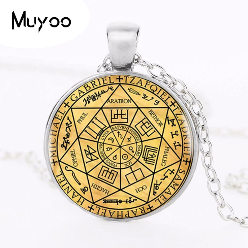 2017 Seals Of The Seven Archangels Pendant Choker Statement Silver Necklace For Women Dress Accessories Glass Photo Jewerly HZ1
