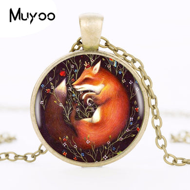 2017 Sleeping Fox In Flowers Pendant Choker Statement Silver Necklace For Women Dress Accessories Fashion Jewelry Glass HZ1