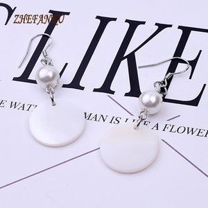 2017 South Korea Version Sweet Elegant Earrings Fashion Natural Circle Shell Simulated Pearl Earrings Fashion Jewelry