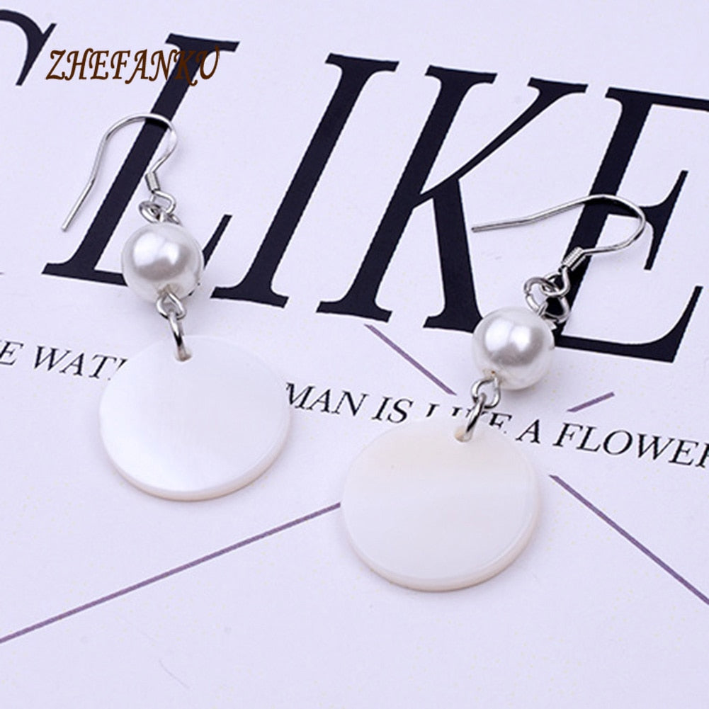 2017 South Korea Version Sweet Elegant Earrings Fashion Natural Circle Shell Simulated Pearl Earrings Fashion Jewelry