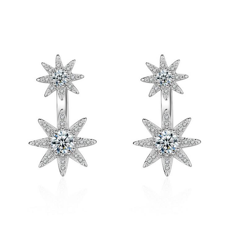 2017 new arrival high quality fashion shiny zircon star 925 sterling silver ladies`stud earrings jewelry women gift wholesale