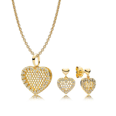 2018 Collana e orecchini in pizzo a nido d'ape con lustro in argento sterling 100% 925 Set di fascino adatto Collana originale Una serie di prezzi 