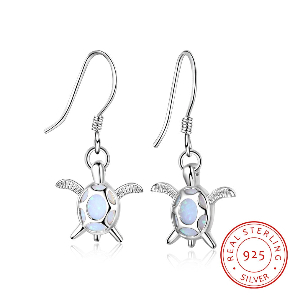 2018 Animal Turtle Shape 925 Sterling Silver Blue Fire Opal Dangle Earrings For Women Girl Birthd Party Brincos Bijoux