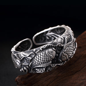 2018 Armbanden Voor Vrouwen Yinshiji Retro 925 Sterling Bangles For Women Double Fishes Vintage Jewelry Female Handmade Opening