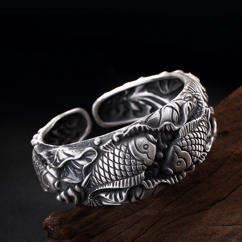 2018 Armbanden Voor Vrouwen Yinshiji Retro 925 Sterling Bangles For Women Double Fishes Vintage Jewelry Female Handmade Opening