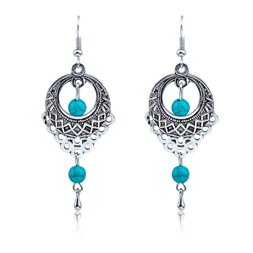 2018 Big Long Tassel Statement Charm Vintage JewelryEthnic Bohemia Drop Earrings For Women Silver Color Blue Beads Earring