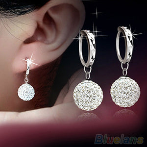 2018 Charming Unique Women's White Clear Crystal Round Ball Charming Earrings