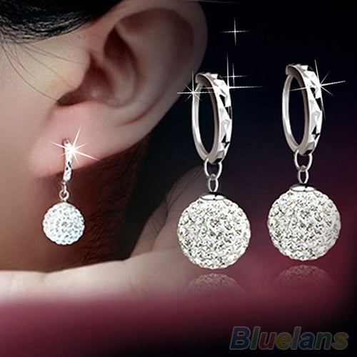 2018 Charming Unique Women's White Clear Crystal Round Ball Charming Earrings