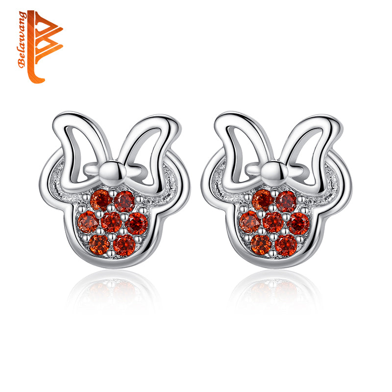 2018 Christmas Gift Silver Earrings with Red Cubic Zirconia Minnie Stud Earrings for Women Girls Wedding Party Fashion Jewelry