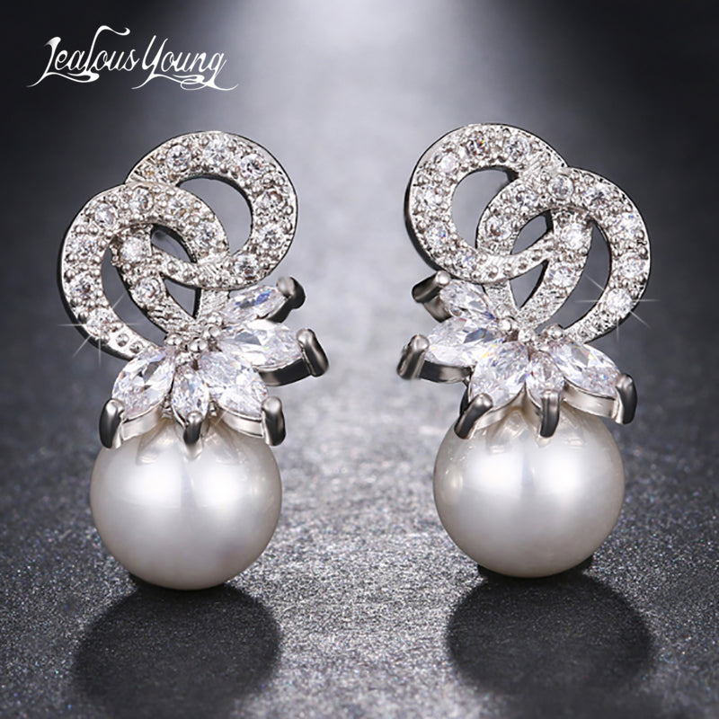 2018 Classic Marquise Zircon Hang Simulated Pearl Wedding Drop Earrings For Women Luxury Crystal Bride Party Jewelry Gift brinco