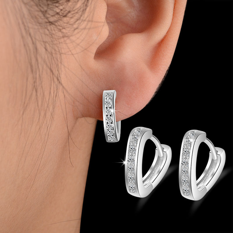 2018 Color Single Row Crystal Heart Stud Earrings Jewelry Simple Earring For Women