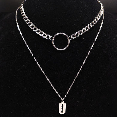 2018 Fashion Blade Stainless Steel Necklaces for Women Jewelry Double Layer Silver Color Necklaces gotico N17853