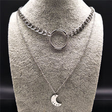 Load image into Gallery viewer, 2018 Fashion Blade Stainless Steel Necklaces for Women Jewelry Double Layer Silver Color Necklaces gotico N17853