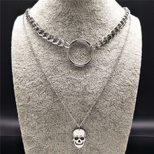 Load image into Gallery viewer, 2018 Fashion Blade Stainless Steel Necklaces for Women Jewelry Double Layer Silver Color Necklaces gotico N17853