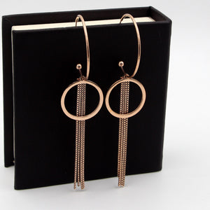 2018 Fashion Stainless Steel Love Long Tassel Chain Circle Round C Drop Earring Rose Gold Color Women Party Gift