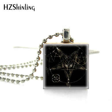 2018 Fashion Vintage Steampunk Devil in Pentegram Photos Glass Photos Scrabble Pendant Wooden Scrabble Tile Ball Chain Necklace