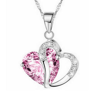 2018 Fashion Women Heart Crystal Rhinestone Silver Chain Pendant Necklace Jewelry collares largos de moda 2018