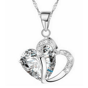 2018 Fashion Women Heart Crystal Rhinestone Silver Chain Pendant Necklace Jewelry collares largos de moda 2018