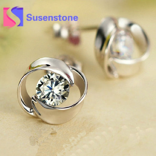 2018 Hot Elegant Shiny Women Stud Earrings Silver Rose Flower Design Crystal Inset Ear Stud Earring Casual Wedding Party Jewelry