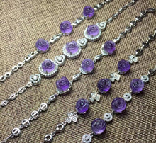 Carica l'immagine nel visualizzatore di Gallery, 2018 Hot New Fashion 925 argento Ametista pietra di luna inl Bracciale di apertura Pietra d'uva Donne Citrino Gioielli Regalo Bracciali donna 