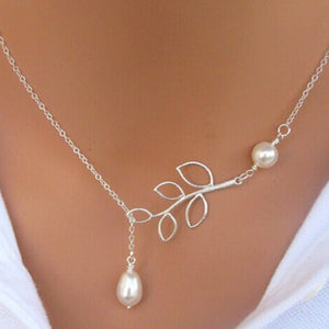 2018 Hot New Fashion Cross Leaves Simulated Pearl Pendant Necklace Maxi Statement Necklace Chokers Necklaces For Women Jewelry