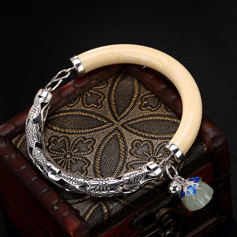 2018 Jade Bangle Retro 925 Sterling Bracelets For Women Vintage Natural Hetian Jade Jewelry Female Bracelet Wholesale.