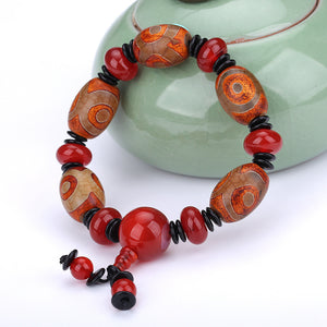 2018 Jade Natural Agate 9 Eyes Pattern Tibetan Dzi Beads Elastic Bracelet For Men Women Old Agate Chakra Agate Bracelet Tag Bead