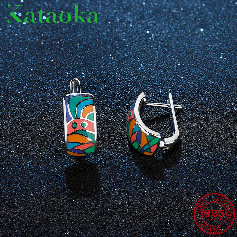2018 Like Unrestrained wild painting for women Authentic 925 Sterling Silver charms Fashion Enamel Stud Earrings Party Jewelry