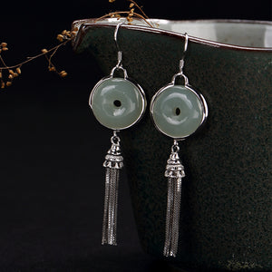 2018 Limited Sale Restoring Ancient Ways Is Hetian Jade Inl Peace Buckle Tassel Female High-grade Pendant Earrings Wholesale