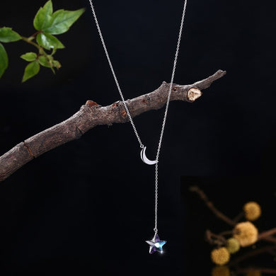 2018 NUOVA gioielleria raffinata Collana con pendente in cristallo di stella lunare in argento sterling 925 Cristallo austriaco per donna e donna 