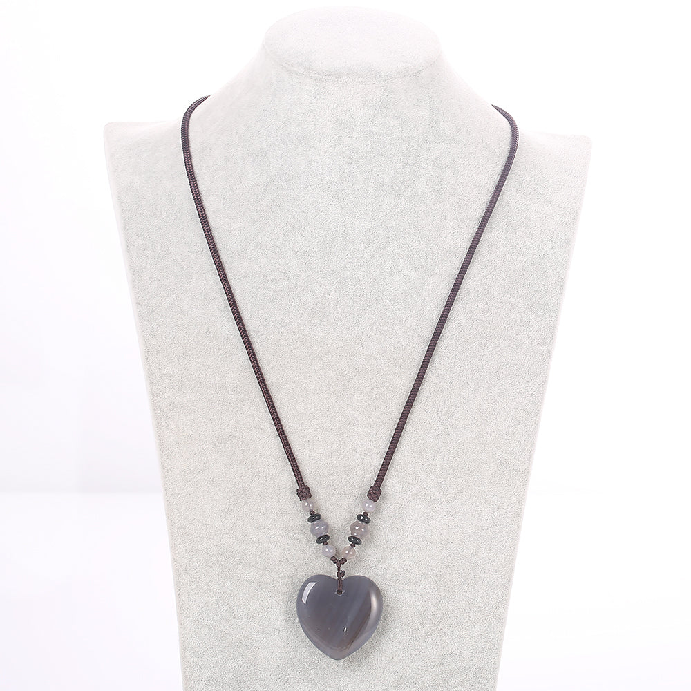 2018 Natural Heart healing crystal Fashion Bohemian Tribal Jewelry Long Knotted Amazonite Druzy Drop Pendant Stone Long Necklace