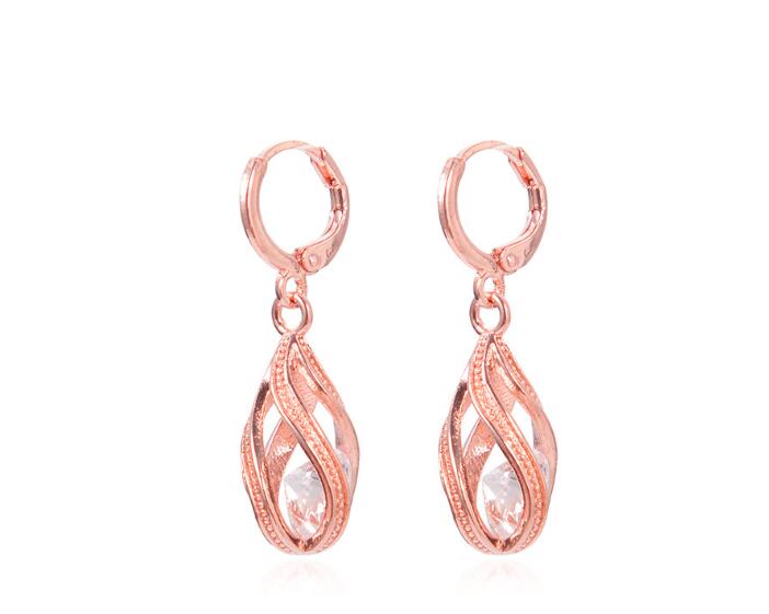 2018 New 1 Pair High Quality Top Crystal rose gold color water drop earrings for women lady wedding jewelry party best gift