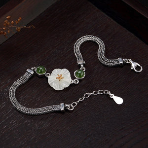 2018 New 100% 925 Sterling silver Gemstone Bracelet For Women Ethnic lotus natural hetian jade inl bracelet wholesale