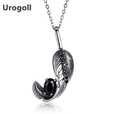 2018 New 925 Sterling Silver Feather Big Black Zircon Pendant Necklaces & Pendants For Women Exquisite Jewelry Gifts