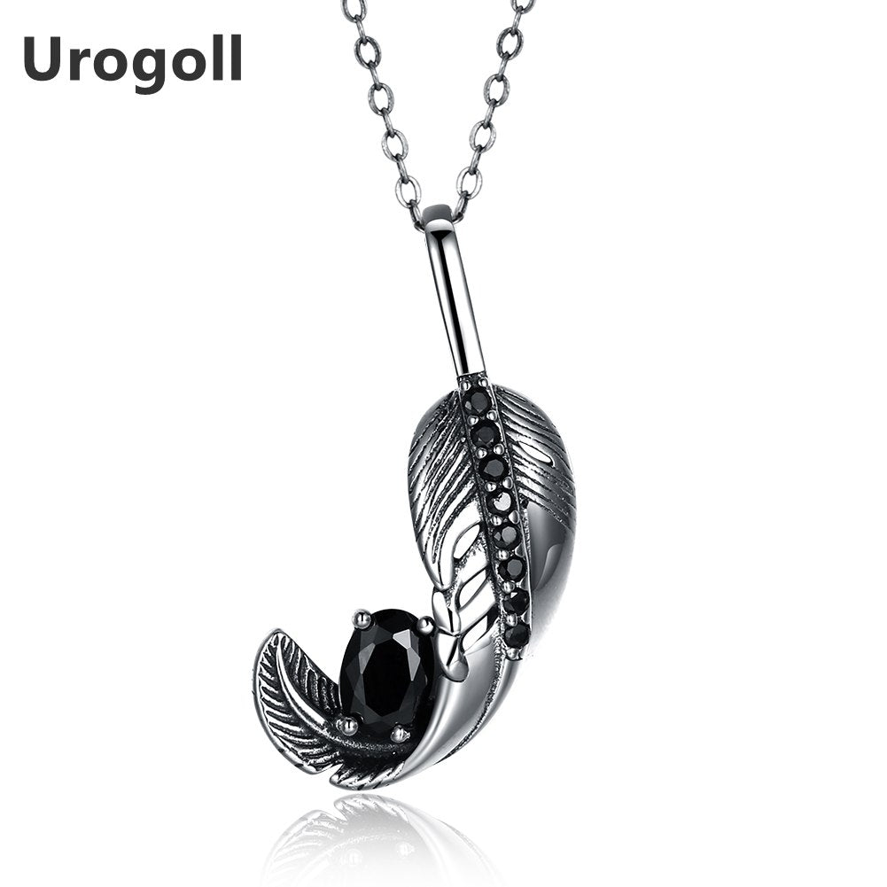 2018 New 925 Sterling Silver Feather Big Black Zircon Pendant Necklaces & Pendants For Women Exquisite Jewelry Gifts