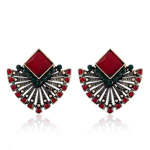 2018 New Arrival Women Fashion Temperament Fan-shaped Red Crystal Stud Earrings Wholesale