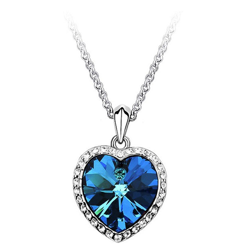 2018 New Arrivals Hot Fashion Bijoux Titanic Haiyangzhixin Blue Crystal Peach Heart Pendant Chokers Necklaces For Women Jewelry