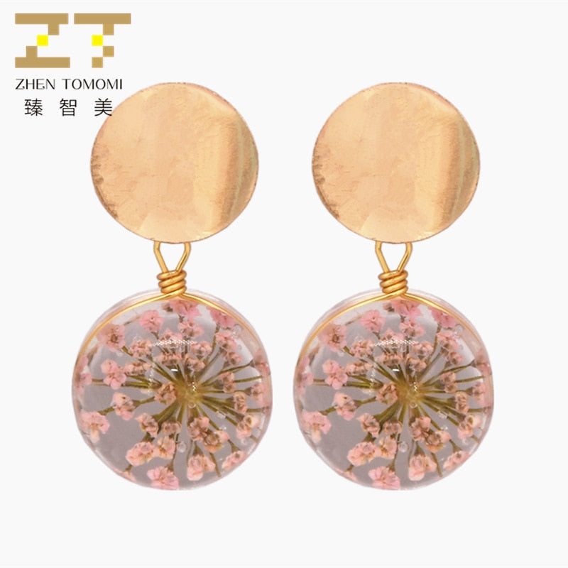 2018 New Arrivals Women's Hot Fashion Metal Sequins Round Earrings Transparent Glass Ball Flower Drop Earrings For Women Jewelry