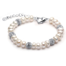 Carica l'immagine nel visualizzatore di Gallery, 2018 Nuovo braccialetto con ciondoli Gioielli con perle Bracciale con zircone 100% perla naturale Bracciale in argento sterling 925 regalo per le donne 