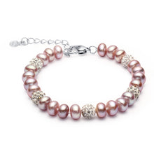 Carica l'immagine nel visualizzatore di Gallery, 2018 Nuovo braccialetto con ciondoli Gioielli con perle Bracciale con zircone 100% perla naturale Bracciale in argento sterling 925 regalo per le donne 