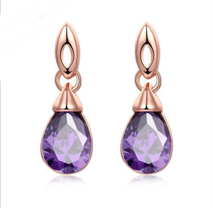 2018 New Crystal From Swarovski Earrings For women 925 Jewelry fashion Ocean Blue Rose Gold Hook Brincos Boucle